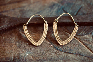 Small Brass Boho Hoop Earrings, Bohemian Style Hoops, Hypoallergenic Option, Gift for Her