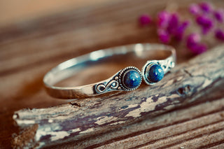 Lapis Lazuli Silver Cuff Bracelet, Spiritual Bracelet, Boho Silver Bangle, Statement Cuff, Feminine Jewellery, Gift for Her
