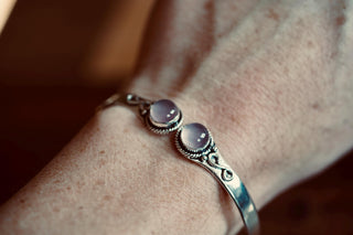 Rose Quartz Silver Cuff Bracelet, Spiritual Bracelet, Boho Silver Bangle, Statement Cuff, Feminine Jewellery, Gift for Her