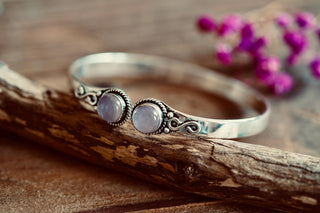 Rose Quartz Silver Cuff Bracelet, Spiritual Bracelet, Boho Silver Bangle, Statement Cuff, Feminine Jewellery, Gift for Her