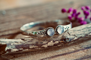 Rose Quartz Silver Cuff Bracelet, Spiritual Bracelet, Boho Silver Bangle, Statement Cuff, Feminine Jewellery, Gift for Her