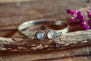Rose Quartz Silver Cuff Bracelet, Spiritual Bracelet, Boho Silver Bangle, Statement Cuff, Feminine Jewellery, Gift for Her