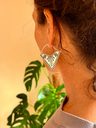 Double Sided Silver Triangle Earrings, Boho Statement Earrings, Tribal Inspired Geometric Earrings, Alternative Jewellery