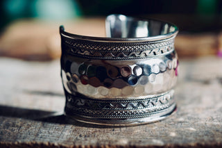 Silver Hammered Cuff Bracelet, Wide Boho Silver Cuff, Textured Statement Bracelet, Tribal Inspired Jewellery, Adjustable Cuff