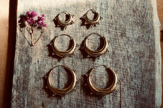 Gold Chunky Hoop Earrings, Multiple Size Beaded Hoop Earrings, Ethnic Hoop Earrings, Boho Statement Earrings