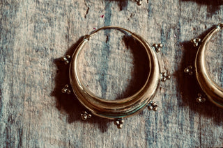 Gold Chunky Hoop Earrings, Multiple Size Beaded Hoop Earrings, Ethnic Hoop Earrings, Boho Statement Earrings