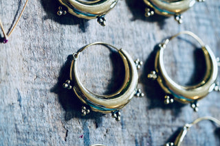 Gold Chunky Hoop Earrings, Multiple Size Beaded Hoop Earrings, Ethnic Hoop Earrings, Boho Statement Earrings
