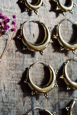 Gold Chunky Hoop Earrings, Multiple Size Beaded Hoop Earrings, Ethnic Hoop Earrings, Boho Statement Earrings