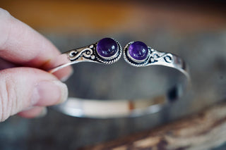 Amethyst Silver Cuff Bracelet, Spiritual Bracelet, Boho Silver Bangle, Statement Cuff, Feminine Jewellery, Gift for Her