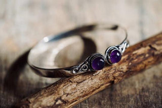 Amethyst Silver Cuff Bracelet, Spiritual Bracelet, Boho Silver Bangle, Statement Cuff, Feminine Jewellery, Gift for Her