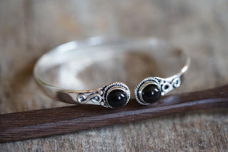 Black Onyx Silver Bracelet, Birthstone Bracelet, Spiritual Bracelet, Boho Silver Bangle, Statement Cuff, Feminine Jewellery, Gift for Her