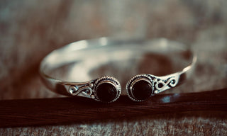 Black Onyx Silver Bracelet, Birthstone Bracelet, Spiritual Bracelet, Boho Silver Bangle, Statement Cuff, Feminine Jewellery, Gift for Her