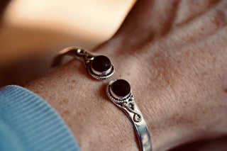 Black Onyx Silver Bracelet, Birthstone Bracelet, Spiritual Bracelet, Boho Silver Bangle, Statement Cuff, Feminine Jewellery, Gift for Her