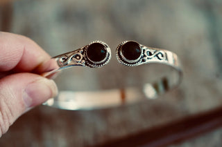 Black Onyx Silver Bracelet, Birthstone Bracelet, Spiritual Bracelet, Boho Silver Bangle, Statement Cuff, Feminine Jewellery, Gift for Her
