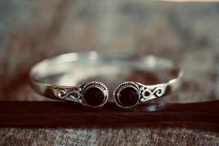 Black Onyx Silver Bracelet, Birthstone Bracelet, Spiritual Bracelet, Boho Silver Bangle, Statement Cuff, Feminine Jewellery, Gift for Her