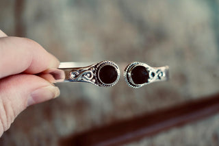 Black Onyx Silver Bracelet, Birthstone Bracelet, Spiritual Bracelet, Boho Silver Bangle, Statement Cuff, Feminine Jewellery, Gift for Her