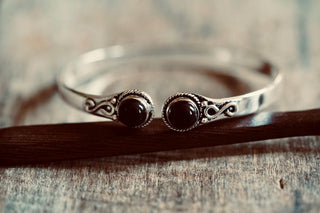 Black Onyx Silver Bracelet, Birthstone Bracelet, Spiritual Bracelet, Boho Silver Bangle, Statement Cuff, Feminine Jewellery, Gift for Her
