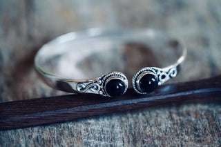 Black Onyx Silver Bracelet, Birthstone Bracelet, Spiritual Bracelet, Boho Silver Bangle, Statement Cuff, Feminine Jewellery, Gift for Her