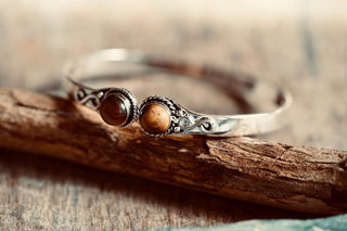 Tiger Eye Silver Bracelet, Birthstone Bracelet, Spiritual Bracelet, Boho Silver Bangle, Statement Cuff, Feminine Jewellery, Gift for Her