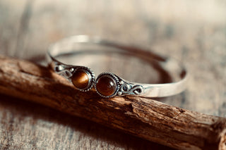 Tiger Eye Silver Bracelet, Birthstone Bracelet, Spiritual Bracelet, Boho Silver Bangle, Statement Cuff, Feminine Jewellery, Gift for Her