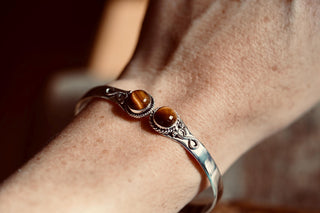 Tiger Eye Silver Bracelet, Birthstone Bracelet, Spiritual Bracelet, Boho Silver Bangle, Statement Cuff, Feminine Jewellery, Gift for Her