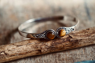 Tiger Eye Silver Bracelet, Birthstone Bracelet, Spiritual Bracelet, Boho Silver Bangle, Statement Cuff, Feminine Jewellery, Gift for Her