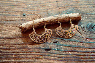 Brass Statement Hoop Earrings, Lightweight Large Hoops, Boho Geometric Mandala Earrings, Tribal Inspired Jewellery, Gift for Her