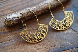 Brass Statement Hoop Earrings, Lightweight Large Hoops, Boho Geometric Mandala Earrings, Tribal Inspired Jewellery, Gift for Her