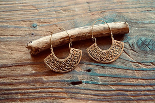 Brass Statement Hoop Earrings, Lightweight Large Hoops, Boho Geometric Mandala Earrings, Tribal Inspired Jewellery, Gift for Her