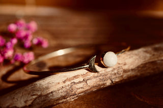 Moonstone Gold Moon Bangle, Brass and Moonstone Moon Bracelet, Moon Lover Gift, Witchy Moon Bracelet