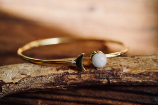Moonstone Gold Moon Bangle, Brass and Moonstone Moon Bracelet, Moon Lover Gift, Witchy Moon Bracelet