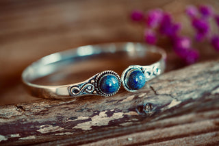 Lapis Lazuli Silver Cuff Bracelet, Spiritual Bracelet, Boho Silver Bangle, Statement Cuff, Feminine Jewellery, Gift for Her