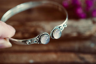 Rose Quartz Silver Cuff Bracelet, Spiritual Bracelet, Boho Silver Bangle, Statement Cuff, Feminine Jewellery, Gift for Her