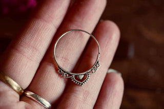 Boho Infinity Silver Hoops, Intricate Details Ethnic Silver Earrings, Pair of Bohemian Hoop Earrings