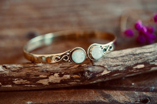 Moonstone Brass Bangle Bracelet, Spiritual Bracelet, Boho Brass Bangle, Statement Cuff, Feminine Jewellery, Gift for Her