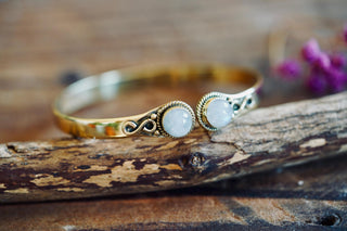 Moonstone Brass Bangle Bracelet, Spiritual Bracelet, Boho Brass Bangle, Statement Cuff, Feminine Jewellery, Gift for Her