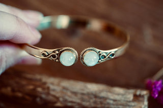 Moonstone Brass Bangle Bracelet, Spiritual Bracelet, Boho Brass Bangle, Statement Cuff, Feminine Jewellery, Gift for Her