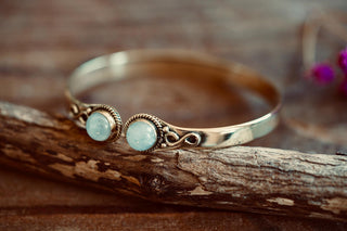 Moonstone Brass Bangle Bracelet, Spiritual Bracelet, Boho Brass Bangle, Statement Cuff, Feminine Jewellery, Gift for Her