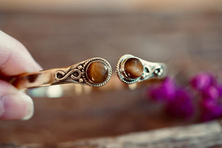 Tiger Eye Brass Bracelet, Birthstone Bracelet, Spiritual Bracelet, Boho Brass Bangle, Statement Cuff, Feminine Jewellery, Gift for Her