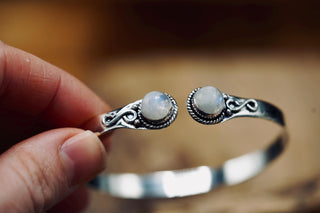 Moonstone Silver Bangle Bracelet, Spiritual Bracelet, Boho Brass Bangle, Statement Cuff, Feminine Jewellery, Gift for Her