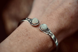 Moonstone Silver Bangle Bracelet, Spiritual Bracelet, Boho Brass Bangle, Statement Cuff, Feminine Jewellery, Gift for Her