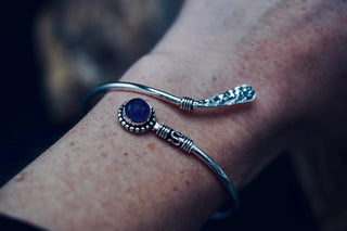 Amethyst Silver Bangle Bracelet – Boho Cuff with Purple Gemstone – Adjustable Statement Jewellery Gift for Her