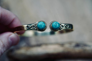 Turquoise Brass Bangle Bracelet, Spiritual Bracelet, Boho Brass Bangle, Statement Cuff, Feminine Jewellery, Gift for Her
