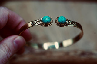 Turquoise Brass Bangle Bracelet, Spiritual Bracelet, Boho Brass Bangle, Statement Cuff, Feminine Jewellery, Gift for Her