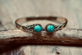 Turquoise Brass Bangle Bracelet, Spiritual Bracelet, Boho Brass Bangle, Statement Cuff, Feminine Jewellery, Gift for Her