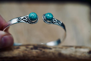 Turquoise Silver Bangle Bracelet, Spiritual Bracelet, Boho Silver Bangle, Statement Cuff, Feminine Jewellery, Gift for Her