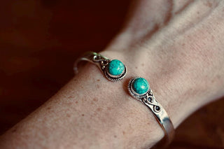 Turquoise Silver Bangle Bracelet, Spiritual Bracelet, Boho Silver Bangle, Statement Cuff, Feminine Jewellery, Gift for Her