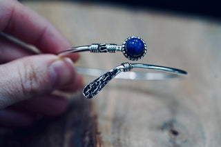 Lapis Lazuli Silver Bangle Bracelet – Boho Bracelet with Blue Gemstone – Adjustable Statement Jewellery Gift for Her