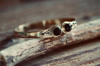 Black Onyx Brass Bracelet, Birthstone Bracelet, Spiritual Bracelet, Boho Brass Bangle, Statement Cuff, Feminine Jewellery, Gift for Her