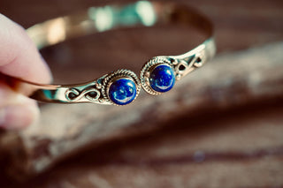 Lapis Lazuli Brass Bangle Bracelet, Spiritual Bracelet, Boho Golden Bangle, Statement Cuff, Feminine Jewellery, Gift for Her